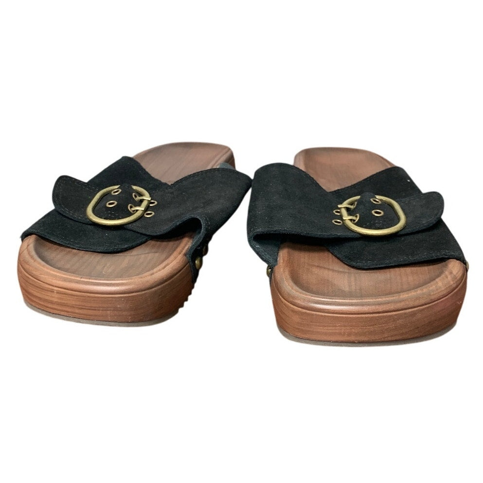 Ubfen Womens 9.5 Black Faux Suede Slide On Buckle Cushion Footbed Sandal Shoes