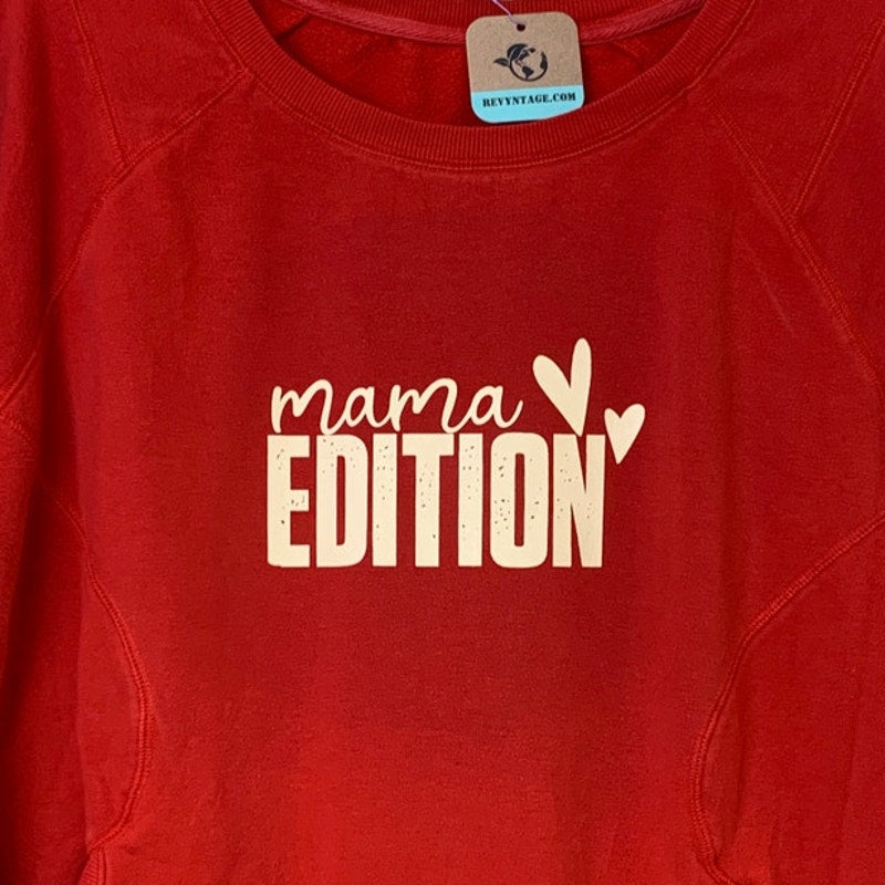 Upcycled Hand Printed Womens Medium Mama Edition Long Sleeve Sweatshirt