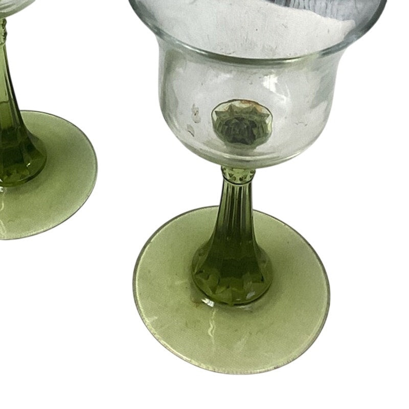 Set of 2 Vintage PartyLite Green Glass Stem Votive Tealight Candle Holders