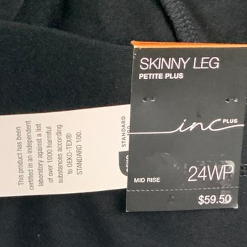 INC Womens Plus Size 24WP Skinny Pull-On Mid Rise Basic Black Ponte Pants