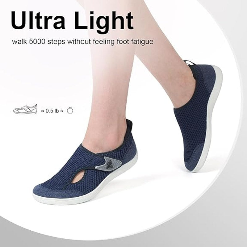 New LeIsfIt Women Size 6.5 Navy Blue Mesh Wide Toe Box Adjustable Diabetic Shoes