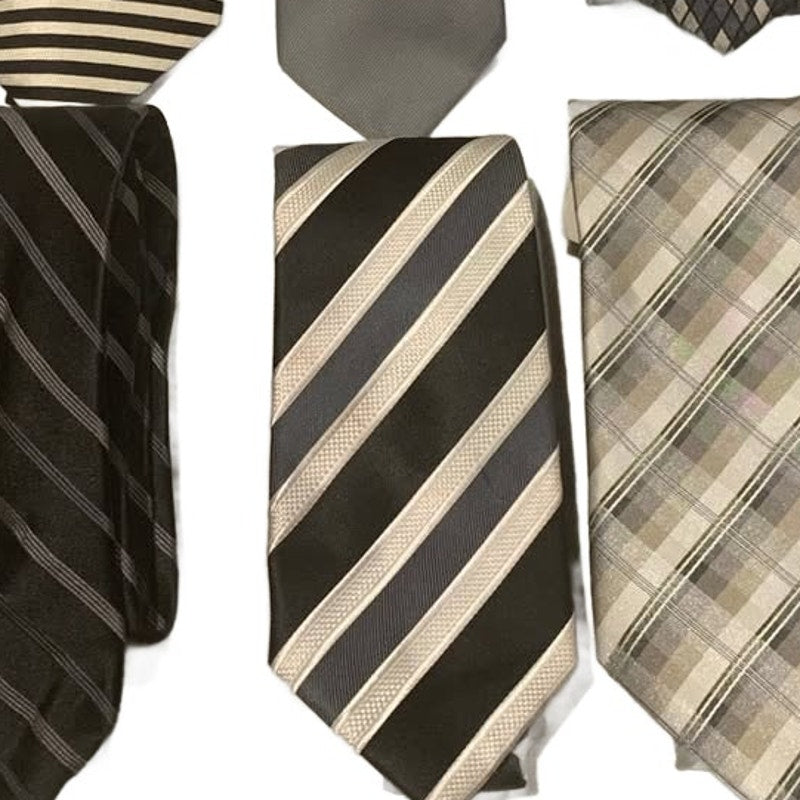 Lot of 6 Black White Silver Striped Geometric Vintage and Newer Mens Neck Ties