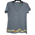 New Hand Printed Medium Heathered Gray Floral Wrap Around Short Sleeve Tee Shirt