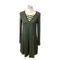 IN San Francisco Large Long Sleeve Deep V Neck A Line Rayon Blend Midi Dress