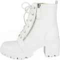 SODA Indiana Women Size 8 White Faux Leather Lace Up 3" Chunky Heel Combat Boots