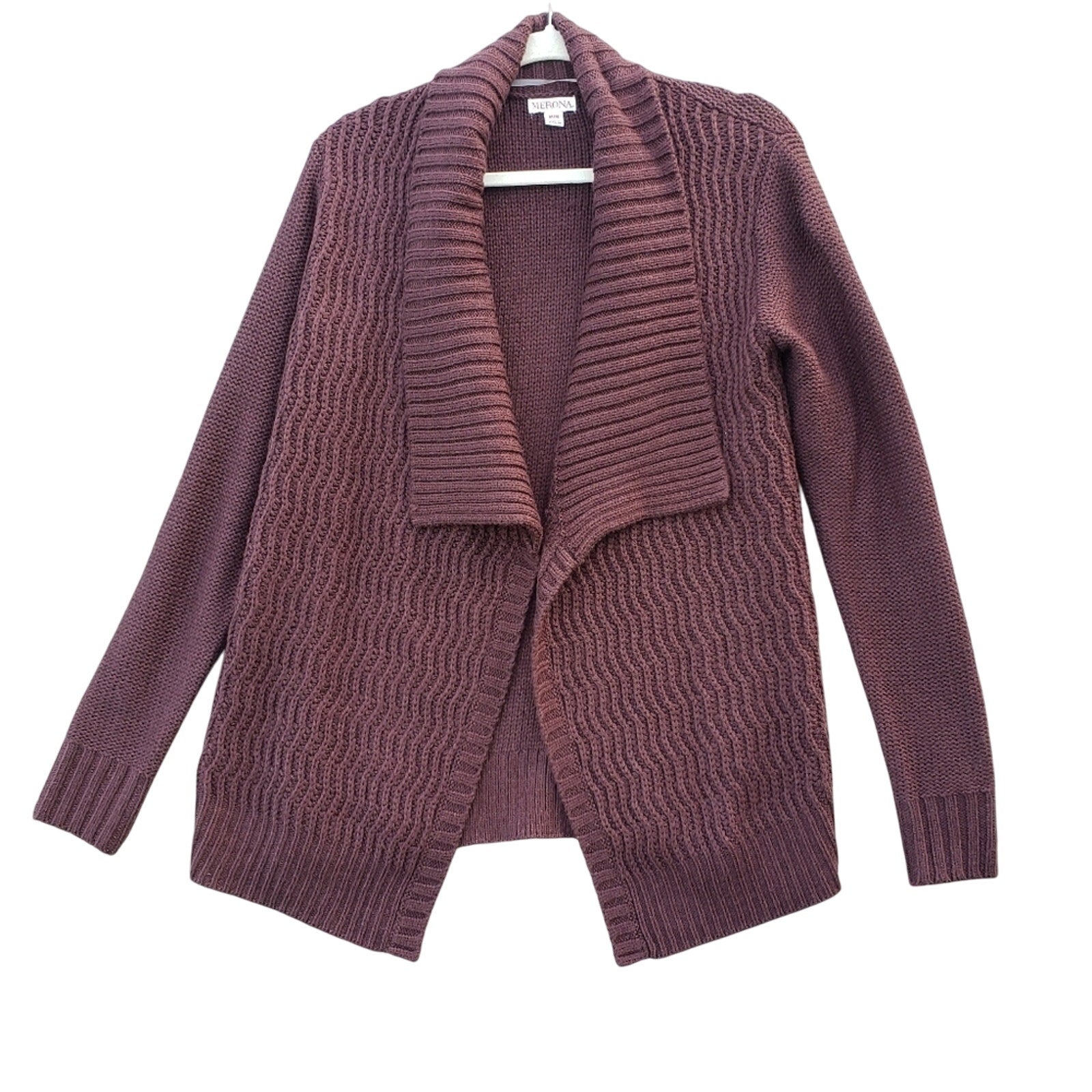 Merona Womens Medium Coffee Brown Open Front 100% Acrylic Knit Cardigan Sweater