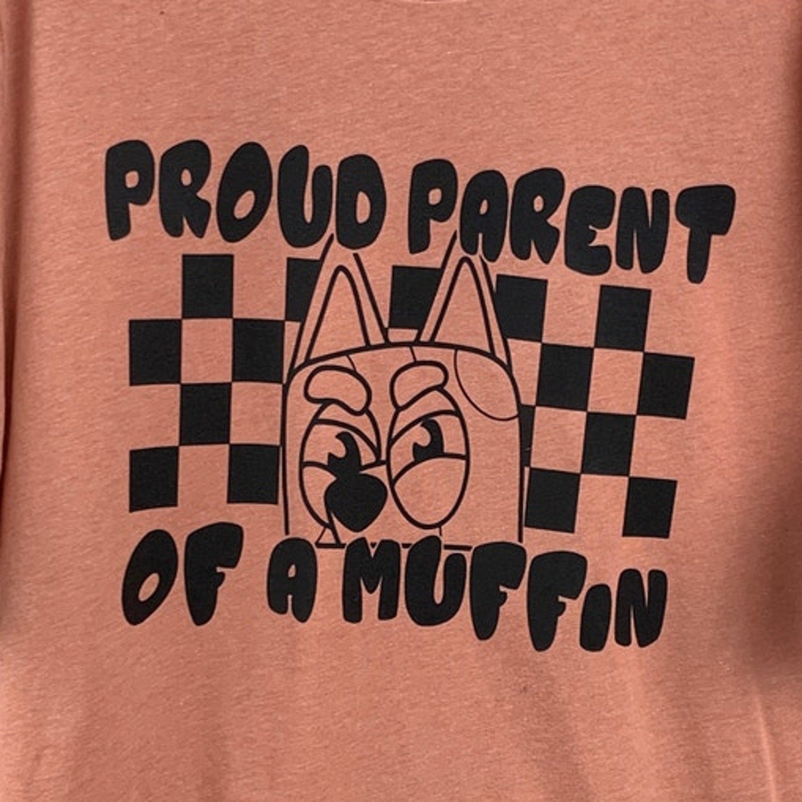 New Hand Printed Womens XL Proud Parent Of A Muffin Bluey Short Sleeve Tee Shirt