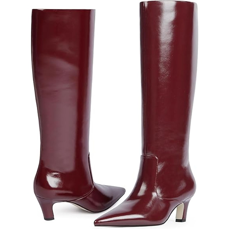 Easyfox Womens 6.5 Burgundy 2.5" Heel Knee High Boots Closed Pointed Toe Shoes
