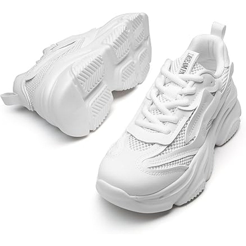 Dream Pairs Womens 6 White Faux Leather Lace Up Platform Sneakers Athletic Shoes