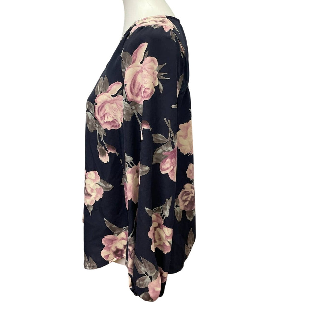 Papermoon Small Long Sleeve V Neck Polyester Open Keyhole Back Floral Top Blouse