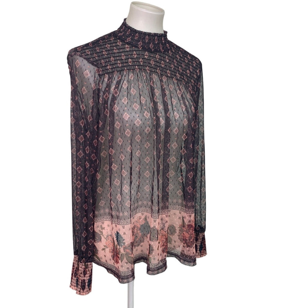 Maurices Womens Large 100% Polyester Long Sleeve Sheer Rose Floral Top