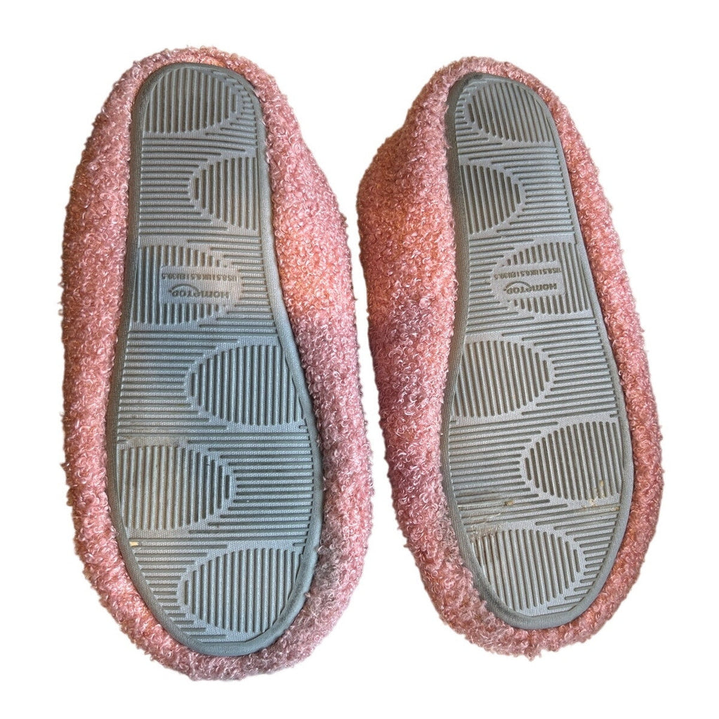 HomeTop Womens Size 8.5 Pink Fuzzy Curly Fur Memory Foam Warm Loafer Slippers