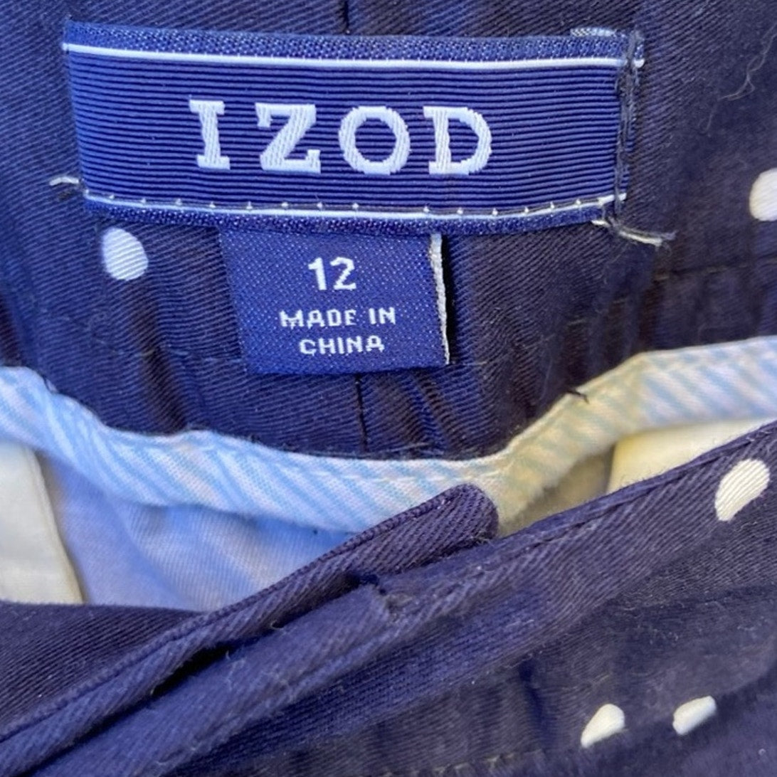 NWT New IZOD Womens Size 12 Navy Blue Cotton Blend Polka Dot Bermuda Short