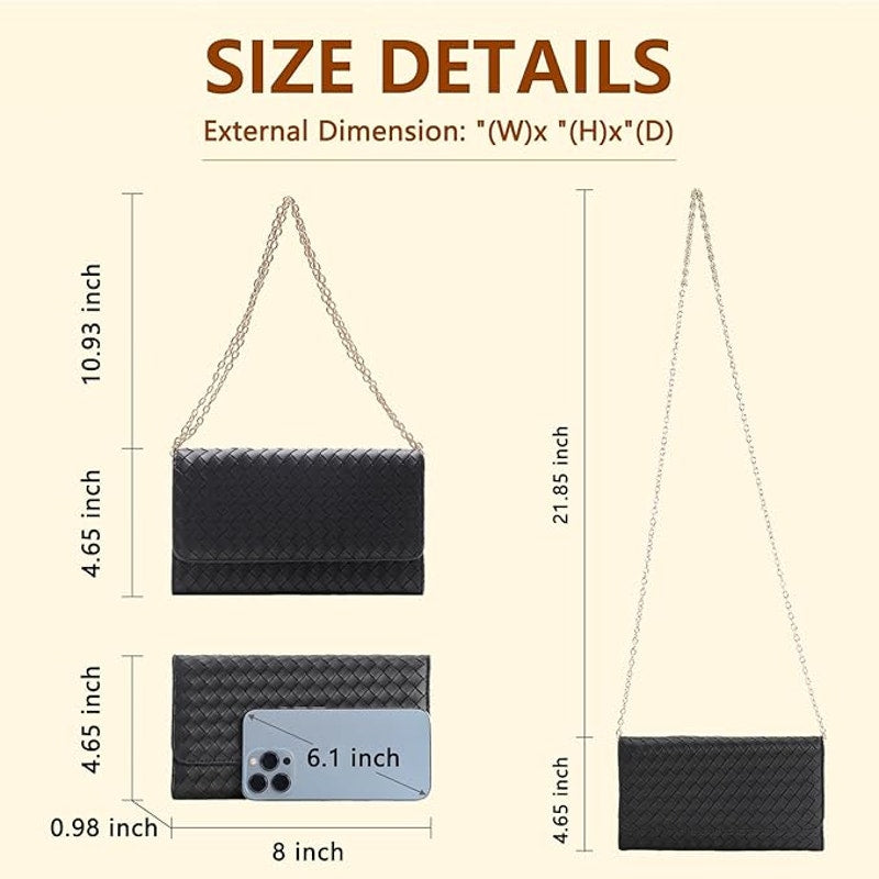 U+U Womens Black Faux Leather Woven Removeable Chain Crossbody Purse Bag
