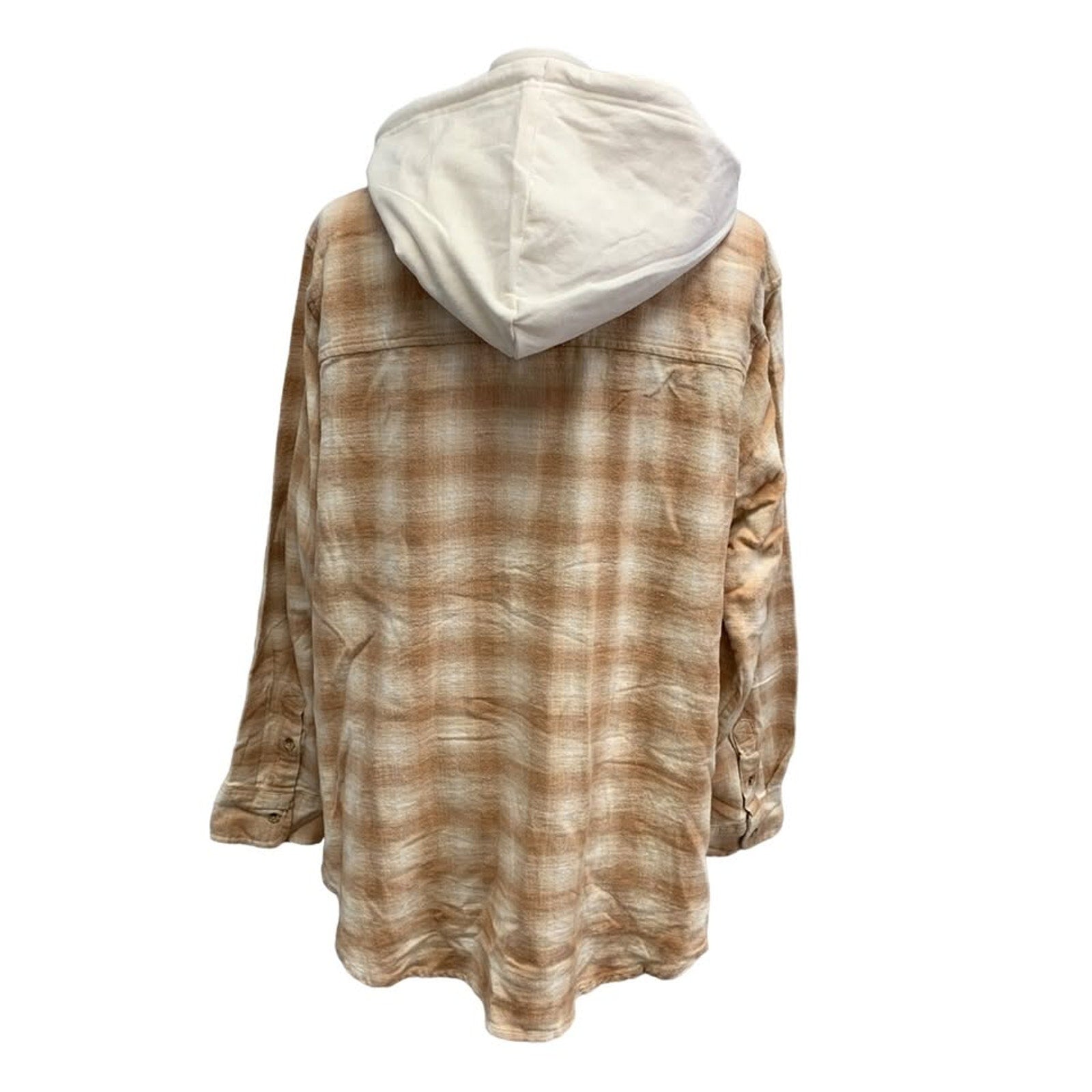 New Hand Printed Womens XL Blue Jay Bird Plaid Flannel Long Sleeve Hoodie