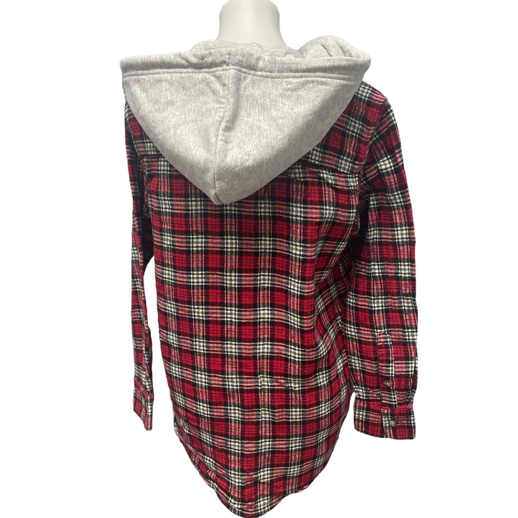 New Time and Tru Womens XXL Long Sleeve Plaid Flannel Cotton Blend Hoodie
