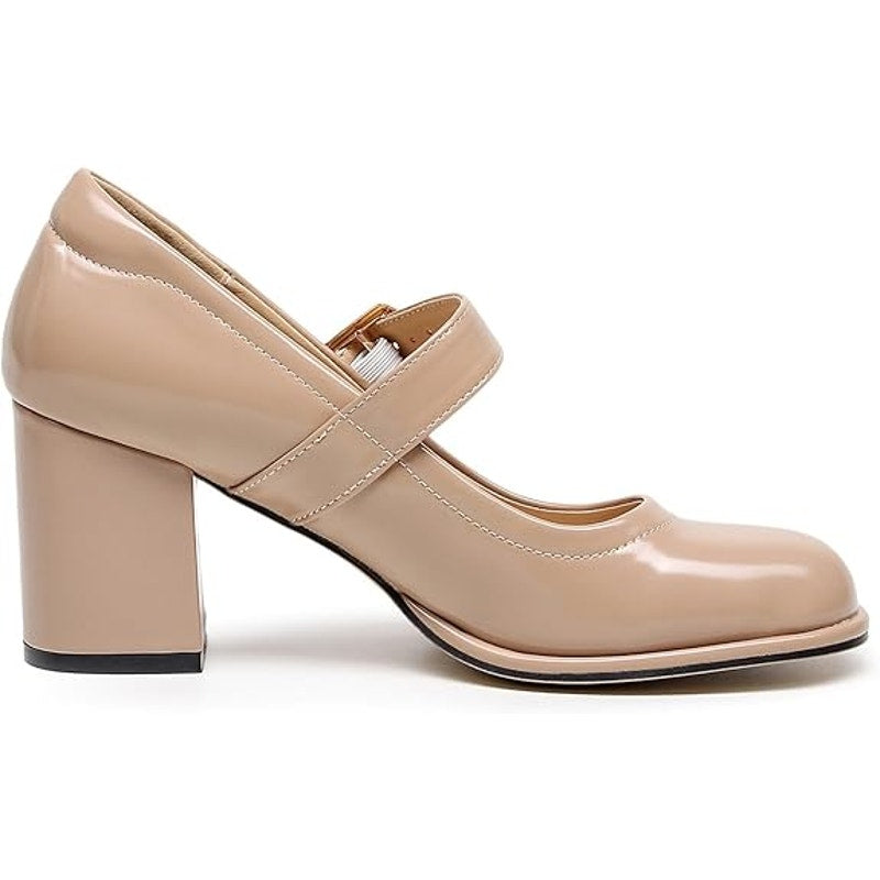 VenusCelia Womens Size 6.5 Nude 3" Heel Mary Jane Closed Round Toe Shoes
