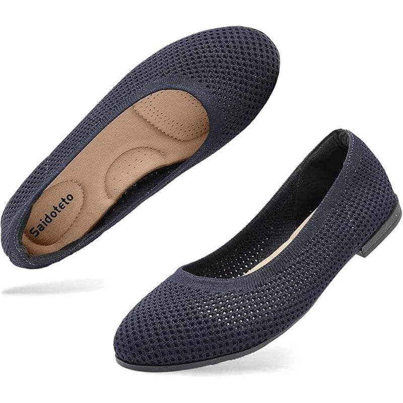 Saidoteto Womens Size 9 Navy Ballet Flats Closed Round Toe Slip On Shoes