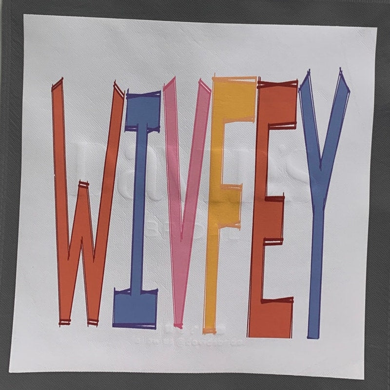 New Upcycled Hand Printed Wivfey Wife Hello Beautiful Shopper Tote Bag