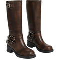 Aminugal Womens Size 7.5 Brown Faux Leather Knee High Square Toe Pull On Boots