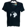 Upcycled Hand Printed Womens XS Black Save the Planet Earth Short Sleeve T Shirt