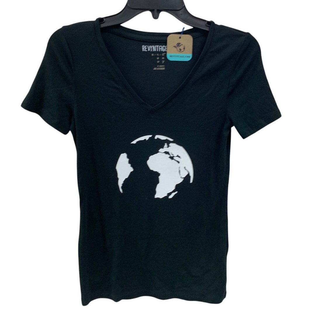 Upcycled Hand Printed Womens XS Black Save the Planet Earth Short Sleeve T Shirt