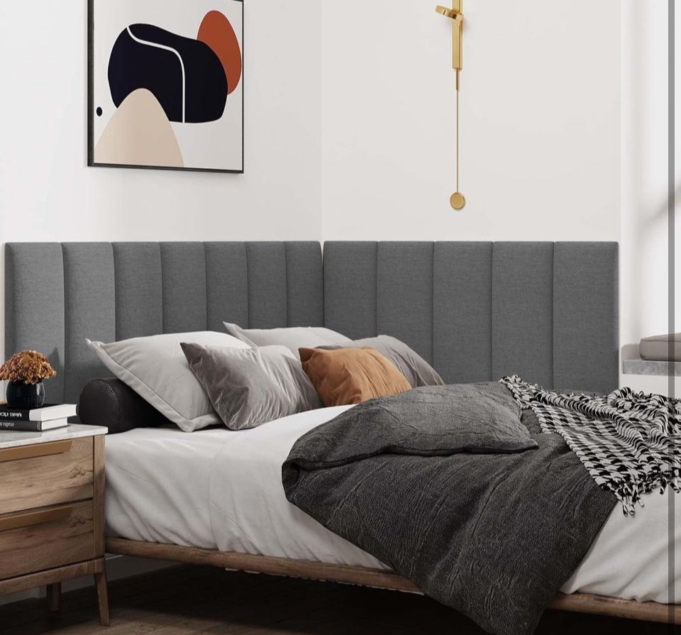 IFNOW Upholstered Wall Mounted Headboard, 3D Soundproof Wall Panels Peel and Stick Headboard for Queen Size, Reusable and Removable Tufted Bed Headboards in Dark