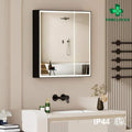Open Box FORCLOVER 30 in. W x 30 in. H Rectangular Black Aluminum Recessed/Surface Mount LED Medicine Cabinet with Mirror,Outlet,Soft Close