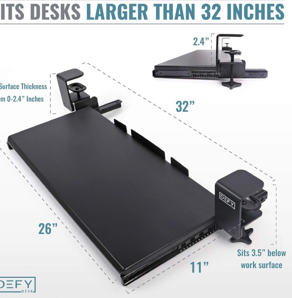 Open box DEFY DESK Clamp On Keyboardl Tray Under Desk Storage - Ergonomic Desk Drawer Computer Keyboard Stand Under Desk Drawer - Under Desk Keyboard