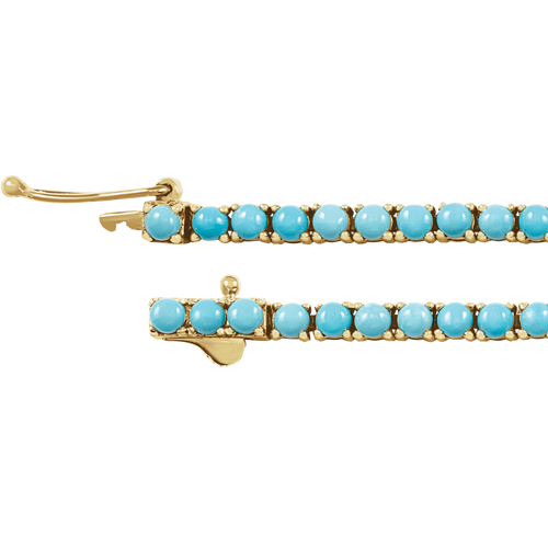 14K Yellow Gold Natural Turquoise Line Bracelet 7 1/2"