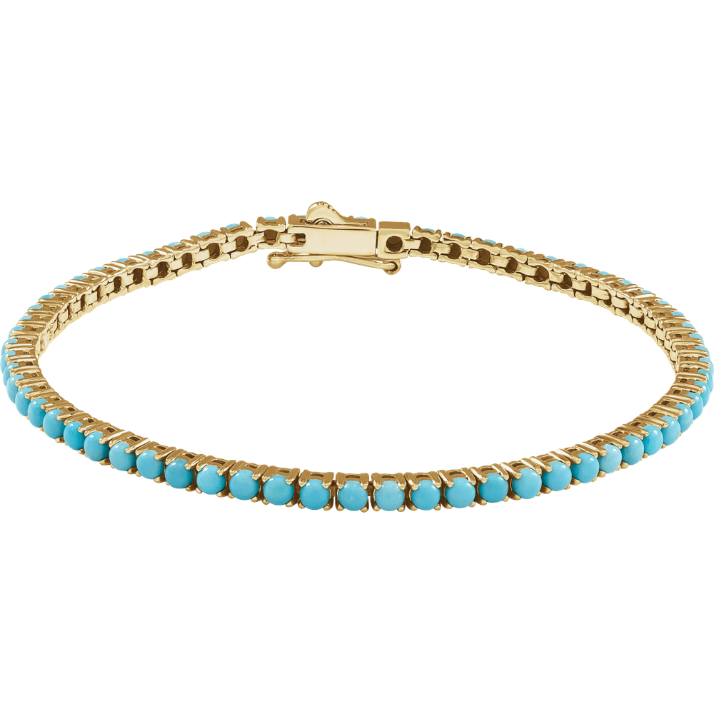 14K Yellow Gold Natural Turquoise Line Bracelet 7 1/2"