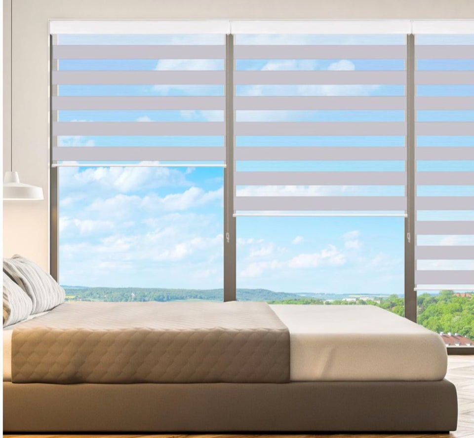 SUNFREE Zebra Blinds Dual Roller Shades for Windows, Zebra Shade Light Control Window Treatments with Valance Cover, 38" W x 72" H, Light Greyz