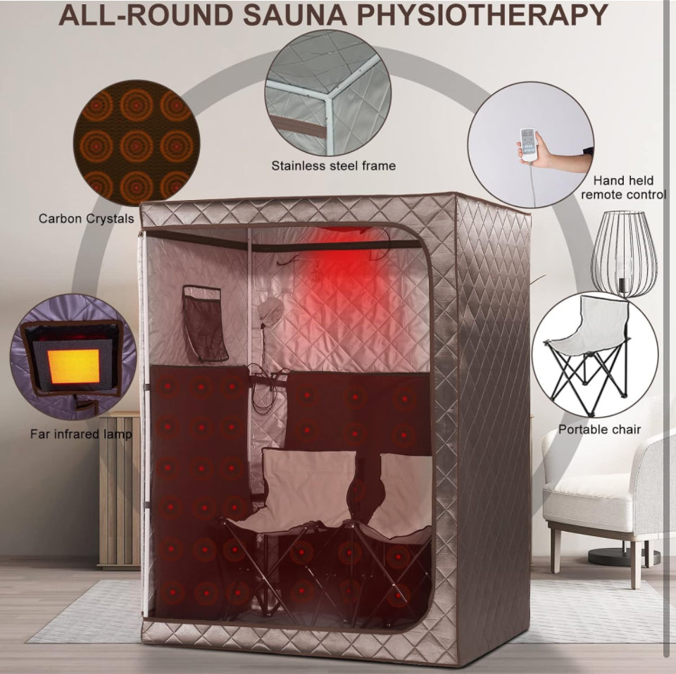 TaTalife Portable 1-2 Person Infrared Saunas for Home, Full Spectrum Infrared Sauna, Full Size Large Space Spa, 2 Portable Upgrade Chair, Oversize Full Body Home Sauna Spa for Relaxation & Detox