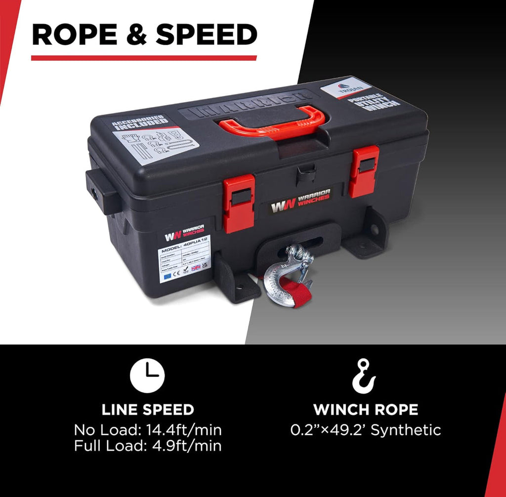 Trojan Portable 12v Electric Winch 4,000lbs - ATV/UTV Winch with Synthetic Rope, Easy to Carry, No Installation – Ideal for Truck, Off