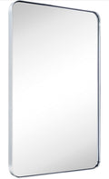 GRACTO 20x30 inch Chrome Stainless Steel Metal Framed Bathroom Mirror Wall Mounted Rounded Rectangular Bathroom Vanity Mirror