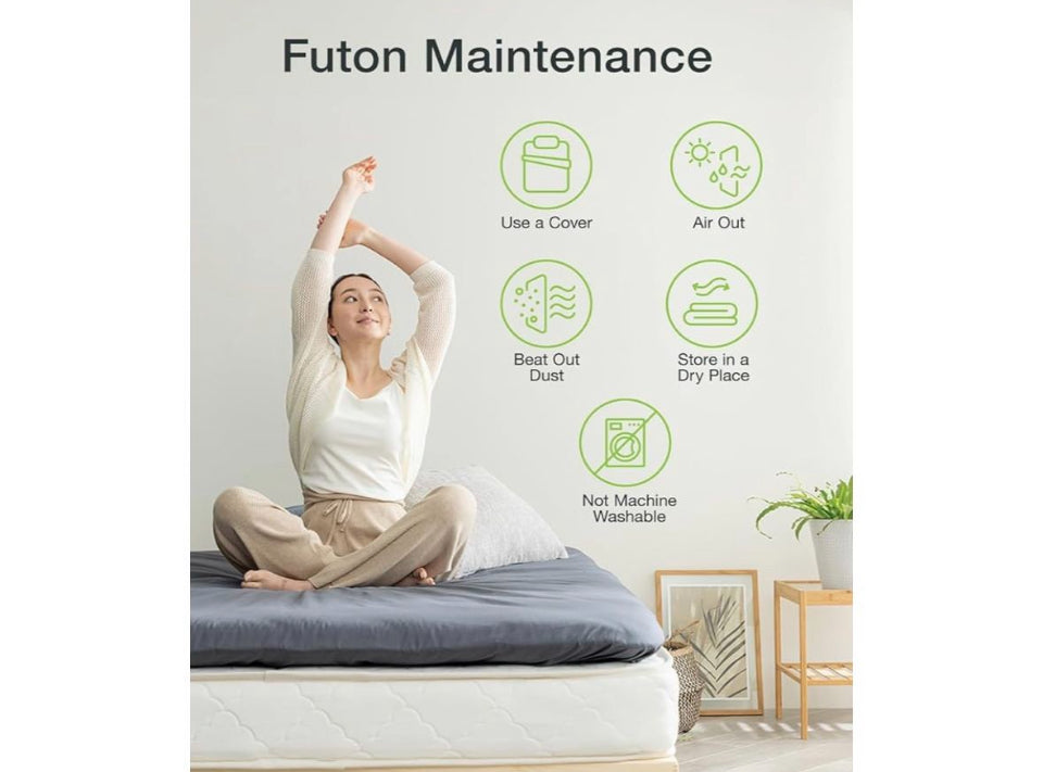 FULI Japanese Futon Mattress, Japanese Floor Mattress, Floor Bed, Tatami Foldable Bed, Roll Up Sleeping Pad, Shikibuton, Made in Japan (White, Twin)