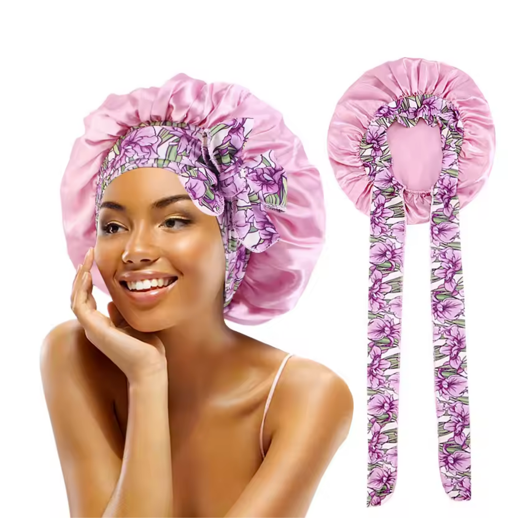 Curly Hair Bonnet Sleeping Hair Bonnet for Protecting Hair from Damage/Breakage Cute Bow Design Adjustable Bonnet for Long/Curly/Wavy Hair Sleep Bonnet for Natural Hair Protection