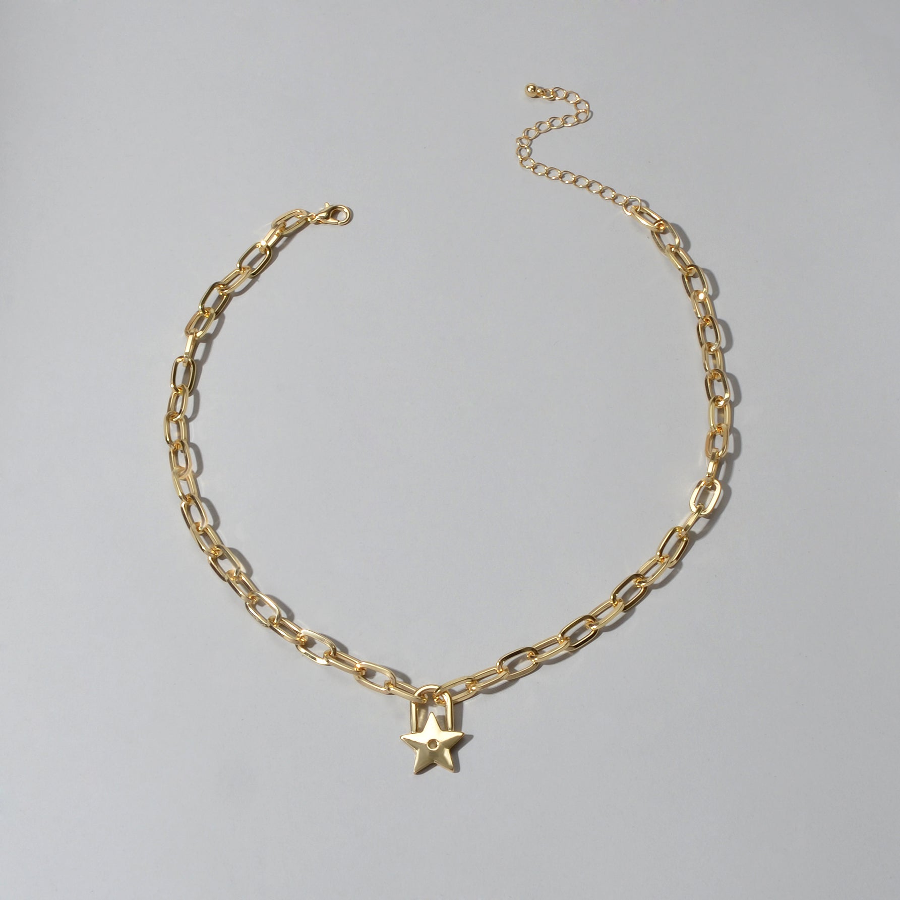 Trendy Jewellery Gold Paperclip Chain Star Lock Pendant Collar Choker