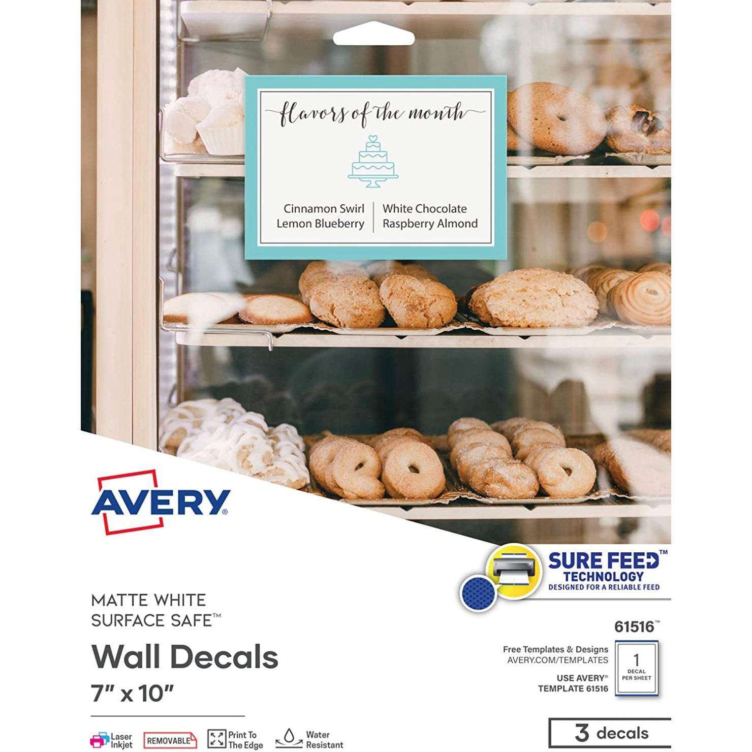 Avery Customizable Removable Wall Decals, 7" x 10", Matte White, Water Resistant Printable Labels, 3 Blank Wall Decal Stickers (61516)