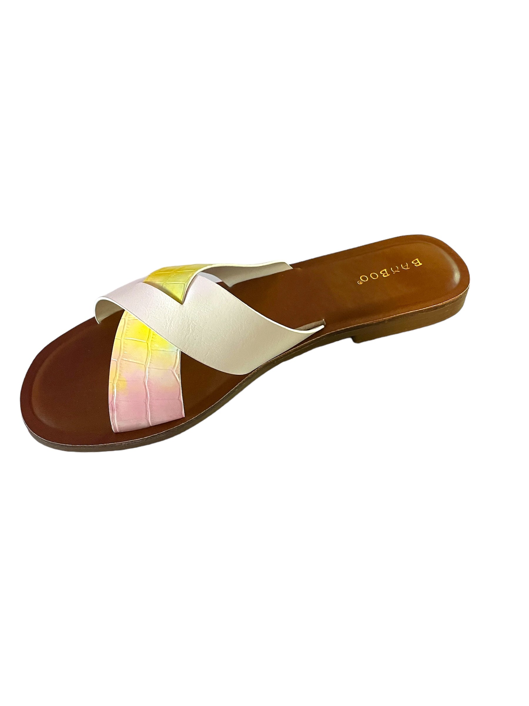 Bamboo Finest-17 Slip on Women's Cross Strap Sandals in Pink