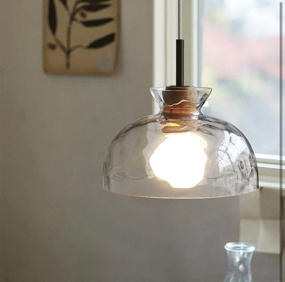 Open Box LTBFDDC Farmhouse Small Pendant Lights Kitchen Island, Adjustable Height Hanging Ceiling Lamp Handblown Glass Dome Clear Hammered Shade For D