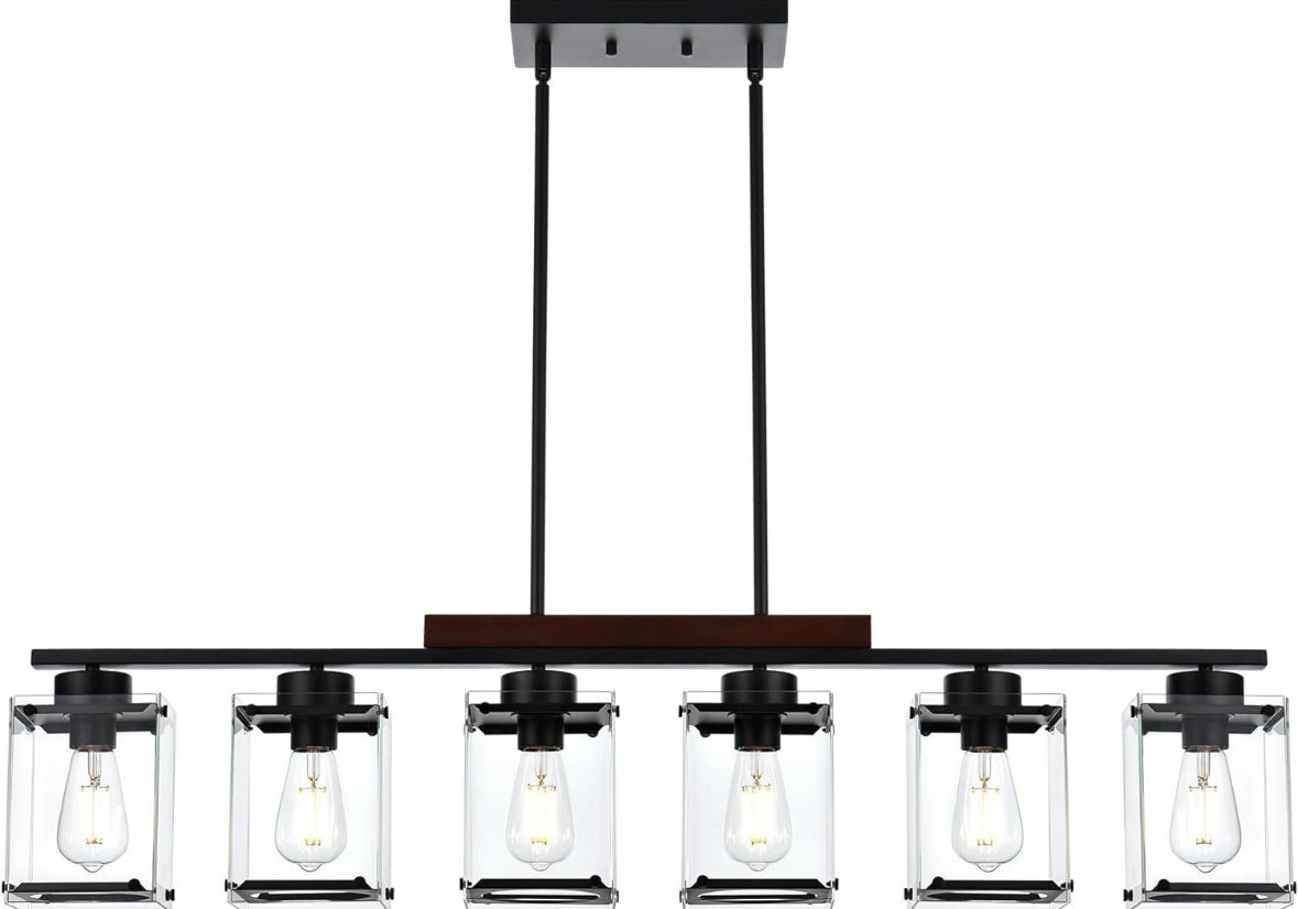 TULUCE 6 Light Farmhouse Chandelier Lighting Vintage Pendant Lighting Clear Glass Shade Flush Mount Lighting Fixture Black Pendant Lamp for Entryways,