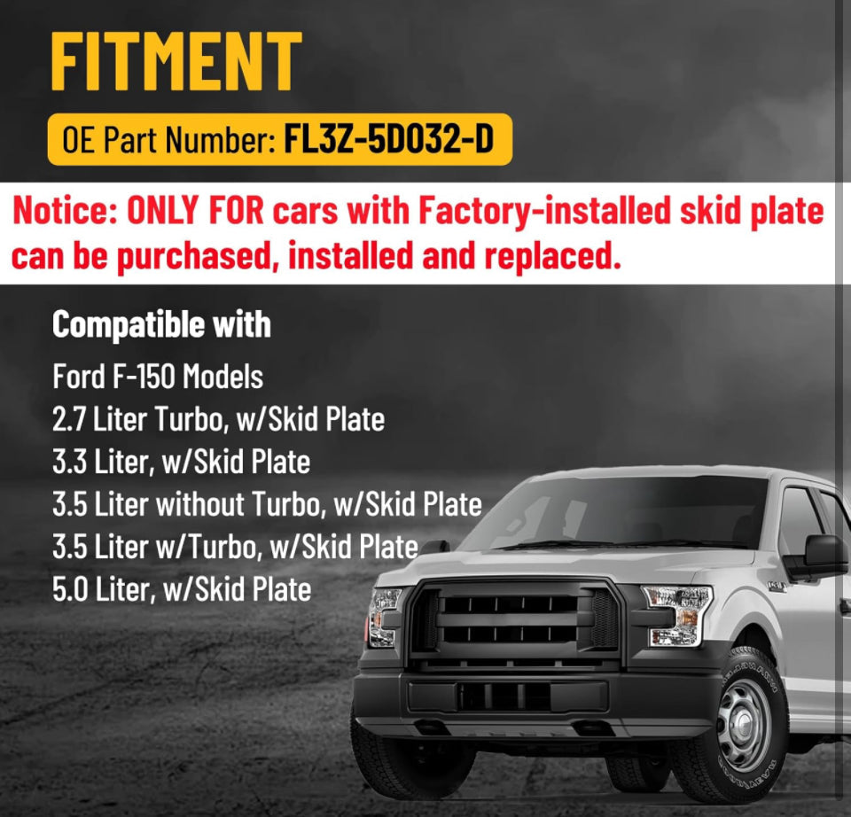 Racewill Lower Front Splash Shield Black Engine Splash Guard FL3Z-5D032-D Compatible with 2018-2022 Ford F-150 (Replacement for Vehicles with Factory-