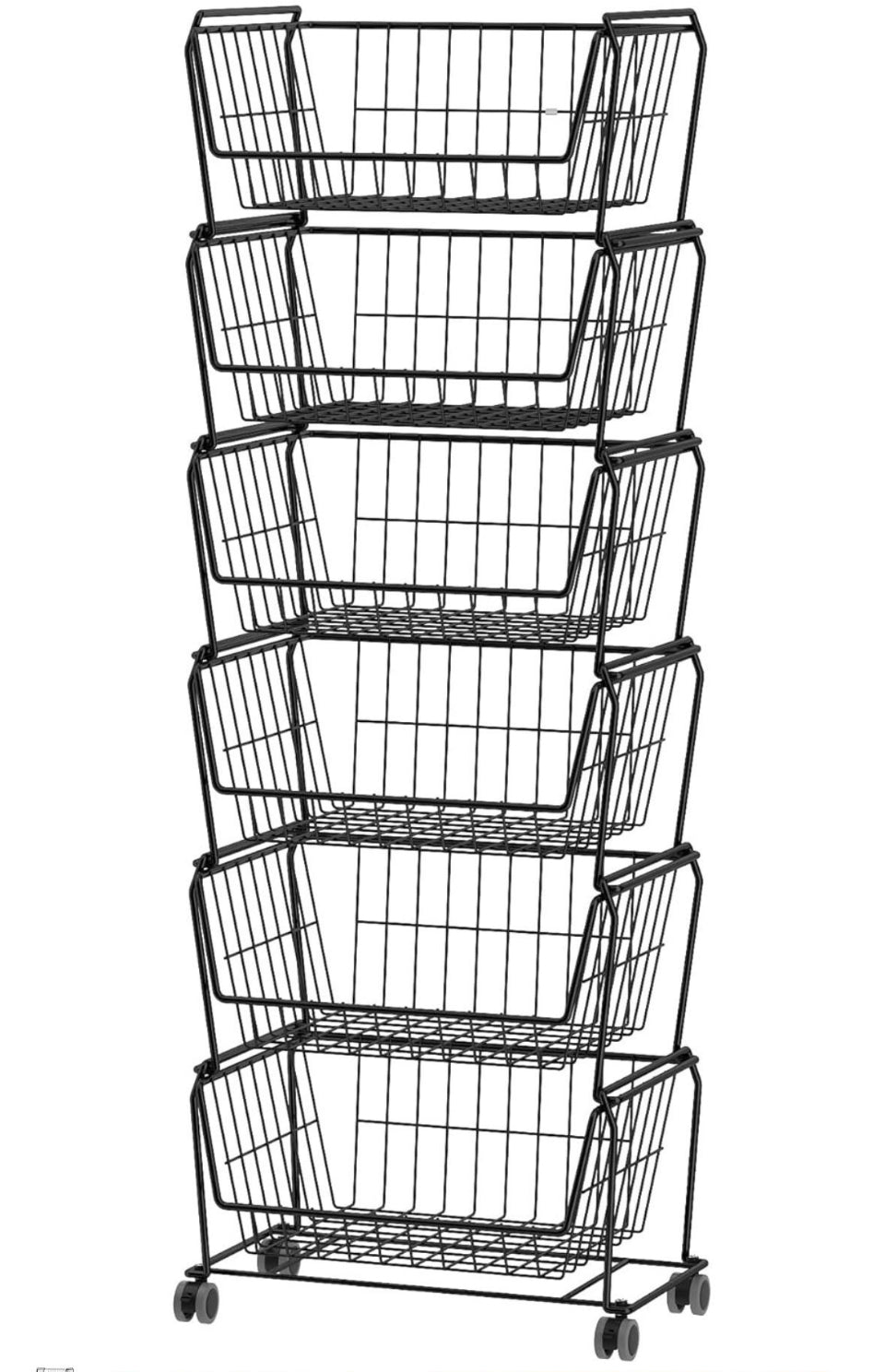 Open box PUSDON Stackable Metal Storage Carts, Dual Use Shelf for Kitchen Fruit Vegetable Baskets with Wheels, Storage Rack for Living Room, Home & Of