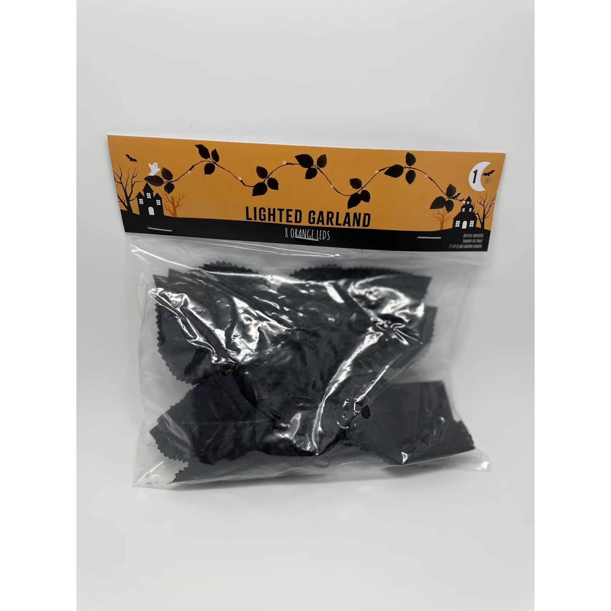 Seasonal Specialties Black Leaf Led Garland Lights Halloween Orange Lights.
