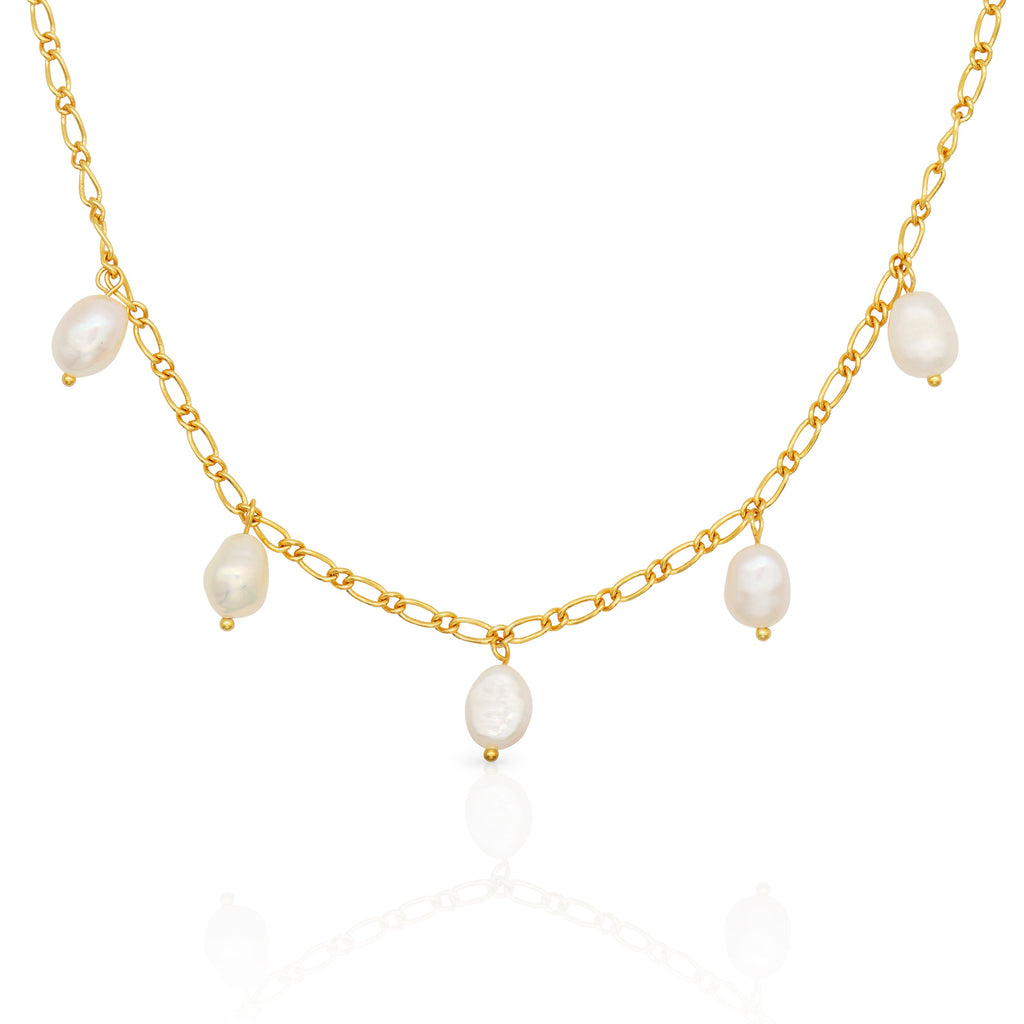 Pearl Charm Necklace, 18K Gold Plated