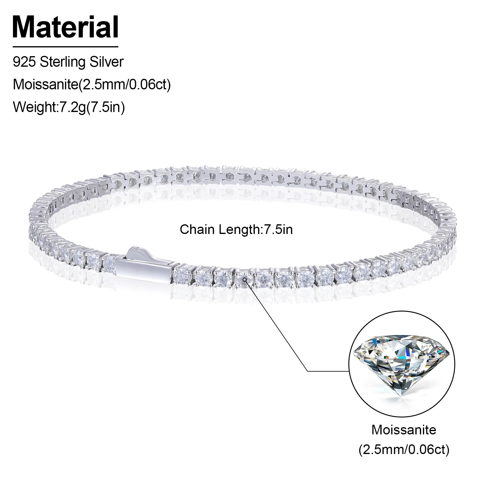 Lévêque Tennis Bracelet 2mm – 925 Silver & VVS Moissanite