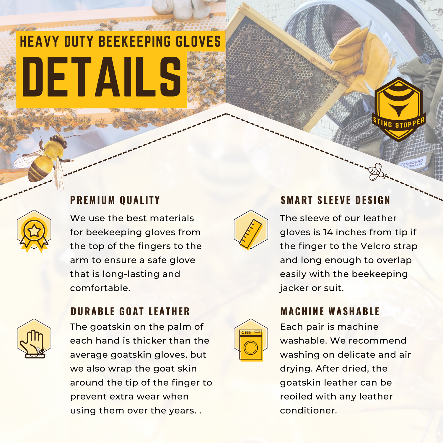 Heavy Duty Goat Skin Beekeeping Gloves