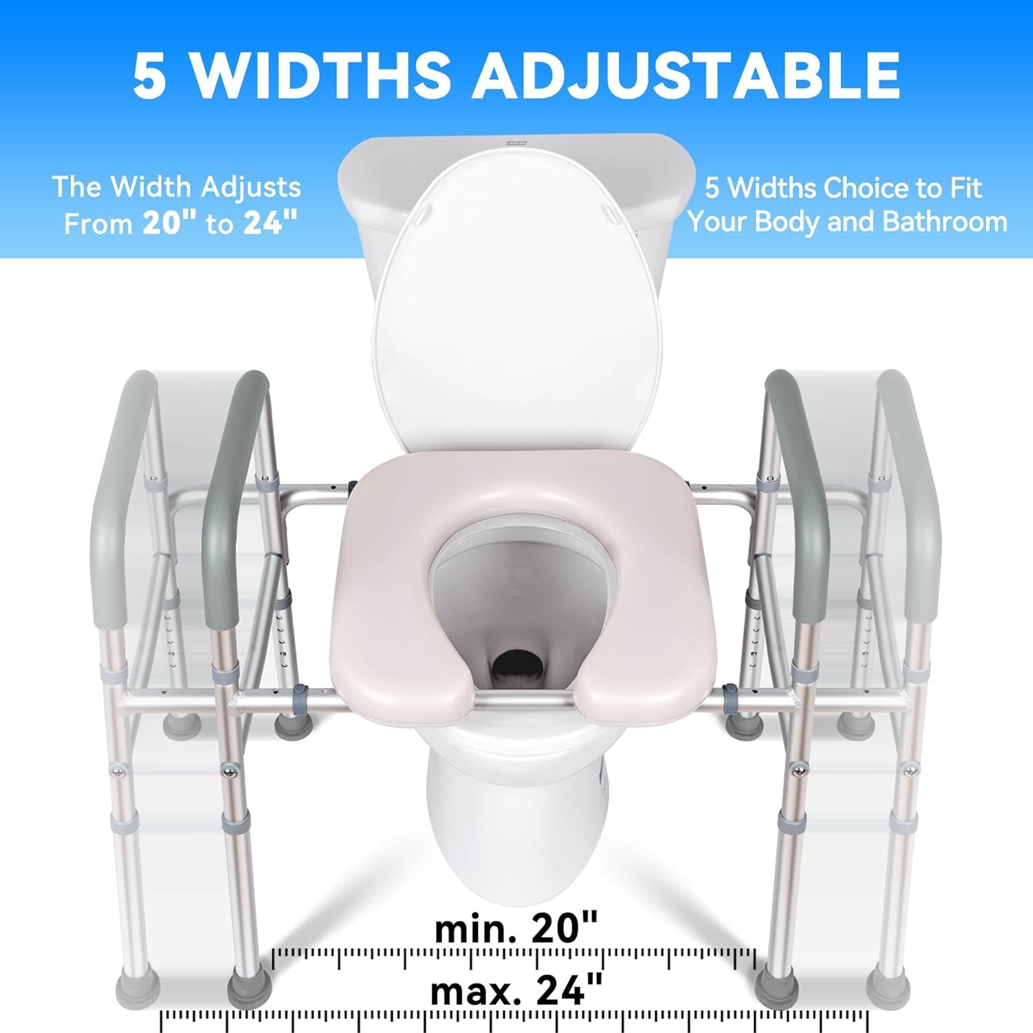 LimLuc Raised Toilet Seat with Handles, Width and Height Adjustable Raised Toilet Seat with Arms and Widen Seat, Up to 400lbs, Raised Toilet Seat for Seniors, Handicap, Pregnant, Fits Any Toilet