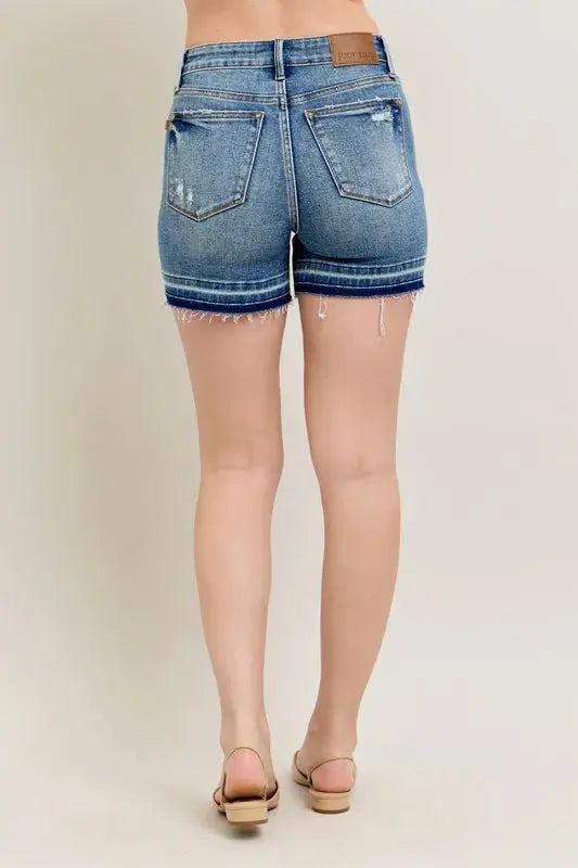 Judy Blue Full Size Mr Tummy Control Vintage Wash Release Hem Shorts
